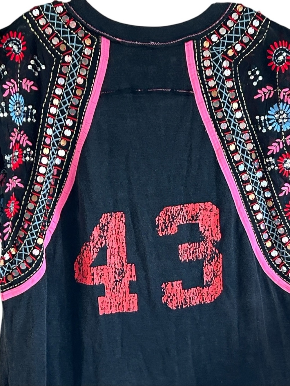 Free People x We The Free Washed Black Summer Nights Sequined AUSTIN 43 Tee LG - Picture 6 of 10